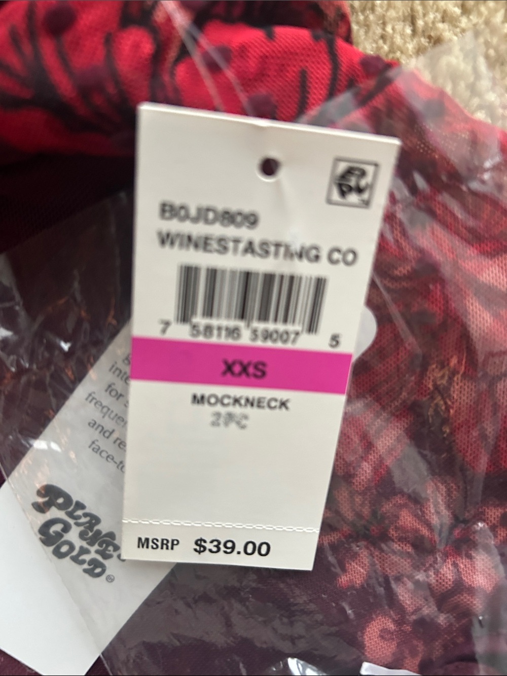 NEW WITH TAG Macy’s Floral Mock-Neck Long Sleeve Dress in Burgundy with Mask - Picture 2 of 4